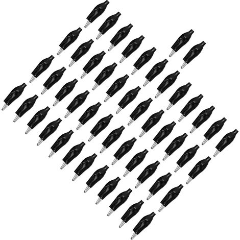 50 Pinces Crocodile Simple avec Manchon PVC, Pinces de Test Électrique pour Voiture DIY Soudure, Noir (1/5)