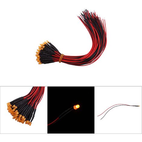 50 pièces LED 3mm pré-câblées 12V DC, couleurs multiples, lumière diffusée orange (2) (1/5)