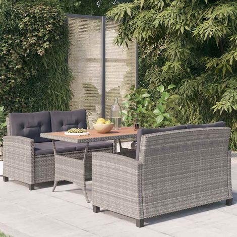 Ensemble à manger de jardin 3 pcs-Salon de jardin Résine tressée bois d'acacia (1/5)