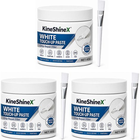 3 piècesKit de réparation pour meubles en bois blanc : pâte de retouche blanche avec pinceau, mastic pour bois pour portes peintes en blanc, raccord invisible, séchage rapide, sans retrait. (1/5)