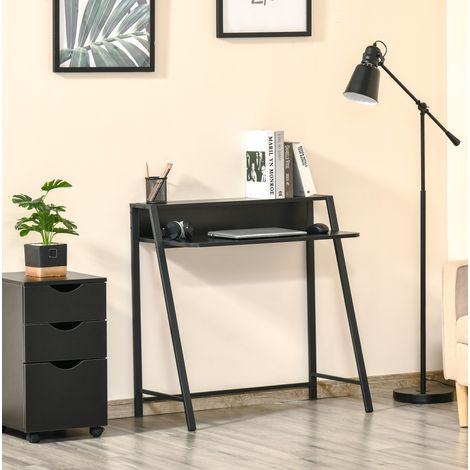 Bureau en MDF et métal noir 84 x 45 x 85 cm avec étagère et passe-câbles (1/5)