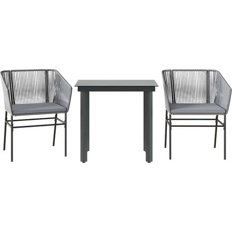 Ensemble à manger jardin coussins 3 pcs Mobilier de jardin gris poly rotin verre (1/5)
