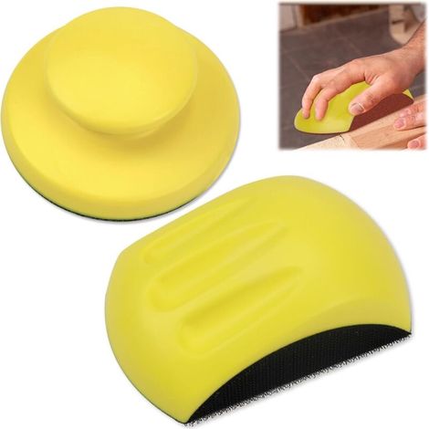 Lot de 2 blocs de papier abrasif à main avec velcro - Forme ronde et en forme de souris - Pour disques abrasifs - 12,7 cm (1/5)