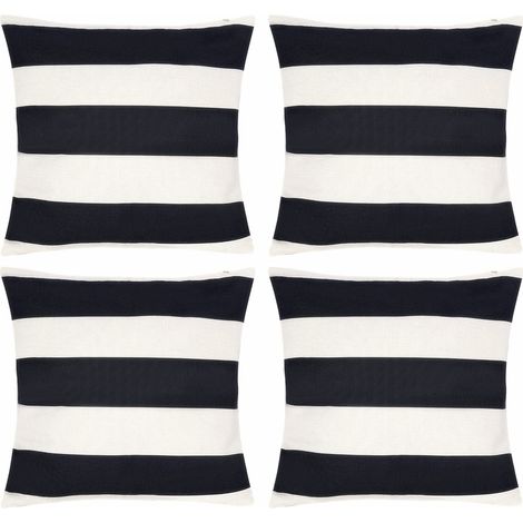 Lot de 4 Housses de Coussin décoratives imperméables pour extérieur, Jardin, terrasse, canapé, Balcon, Rayures (45,7 x 45,7 cm, Noir et Blanc) (1/5)