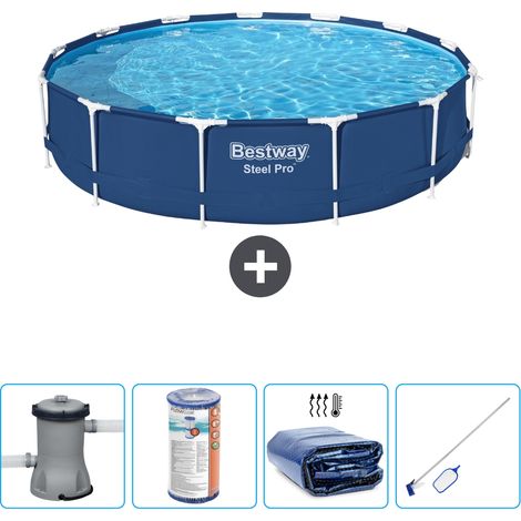 Piscine Bestway Ronde Steel Pro - 396 x 84 cm - Bleue - Comprend des Accessoires CB54 (1/4)