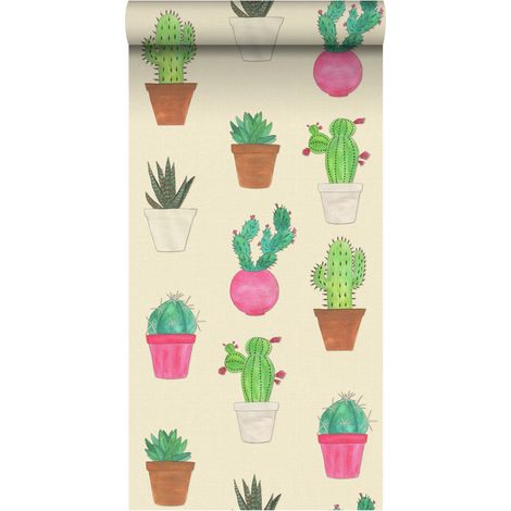 papier peint intissé XXL Cactus Fiesta vert, rose et beige - ESTAhome (1/5)