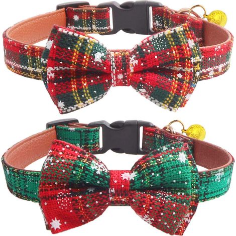 Collar Navidad Gato Perro - Collar Ajustable con Lazo Desmontable - Diseño Copo Nieve - 2 Unidades (1/5)