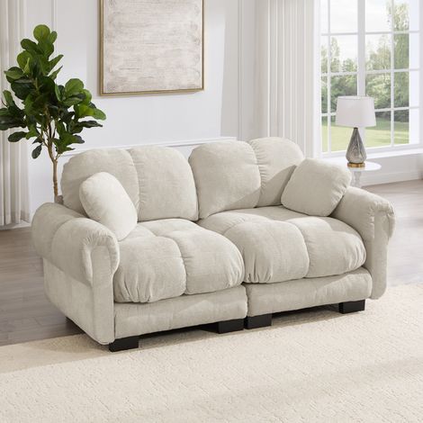 Divano modulare a 2 posti in ciniglia imbottita beige chiaro OKWISH (1/5)