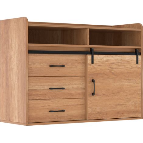 Buffet HOMAVO 3 tiroirs 120 cm déco bois HG1-S (1/5)