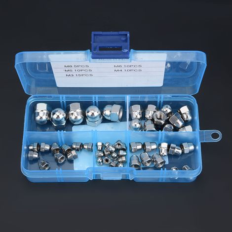 50-teiliges Set aus Edelstahlmuttern M3/M4/M5/M6/M8 mit Hut- und Sechskantmuttern (1/5)