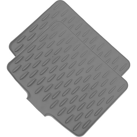 Lot de 2 Tapis Égouttoirs en Silicone Gris pour Évier, Antidérapants, Résistants la Chaleur, Grosse Taille 40 X 33 Cm, Tapis Drainant Rapide pour Vaisselle, Fruits et Casseroles, (1/5)