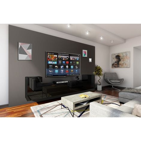 Ensemble meuble TV CONCEPT 33-HG-B-1-1A noir brillant 240 cm