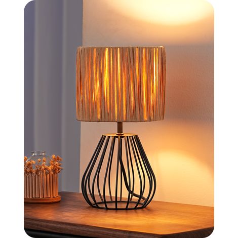 EDISHINE - Lampe à poser - E14 ampoule LED incluse - boho abat-jour en papier raphia - base cage en fer