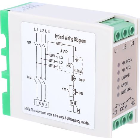 Relais de surveillance de séquence de phases pour alimentation triphasée 440 V CA avec protection contre les surtensions et les sous-tensions (1/5)