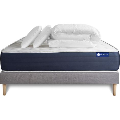Ensemble matelas sommier Actilatex sleep 180 x 200 cm 2 oreillers et couette Latex et mémoire de forme - Couleur : Gris (1/5)