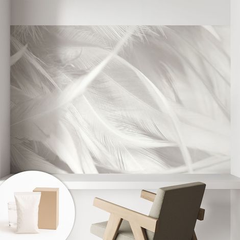 Newroom Tapete Dekorative Vliestapete mit Kleber Modern für Wohnzimmer Schlafzimmer  Zarte Federn 104x70 cm (1/5)