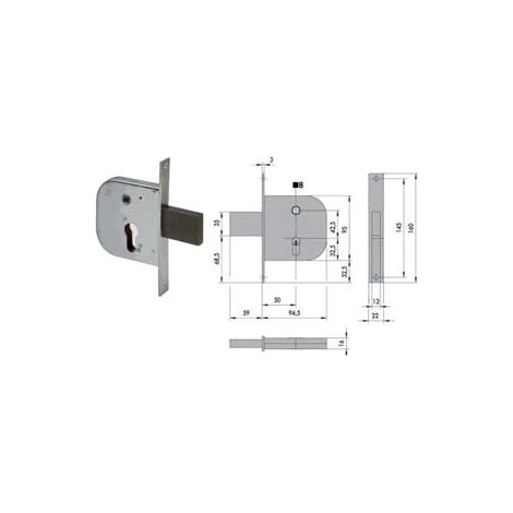 SERRATURA INFILARE PER CANCELLI CON QUADRO CATENACCIO E SCROCCO 42312- - mm.50 (42312500) - 2 pezzi CISA