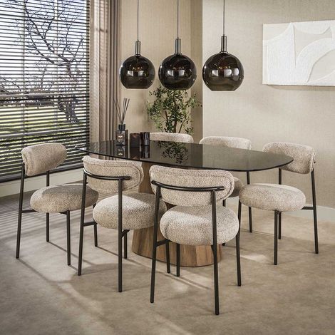 Table de salle à manger ovale moderne 180 cm en verre fumé Tina (1/5)