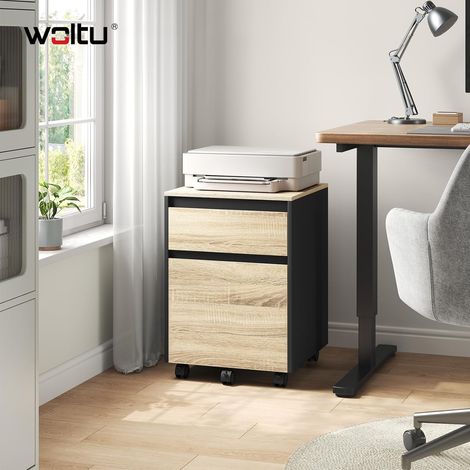 WOLTU Cassettiera Portadocumenti da Ufficio in Legno PB 2 Cassetti 4 Ruote Rovere Chiaro (1/5)