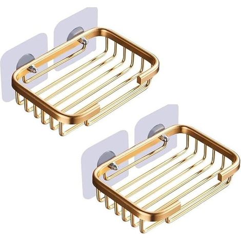 Lot de 2 porte-savon doré pour douche, porte-savon autocollant, support de rangement pour porte-savon, anti-dommages, accessoires de salle de bain suspendus sans perçage, porte-savon (1/3)