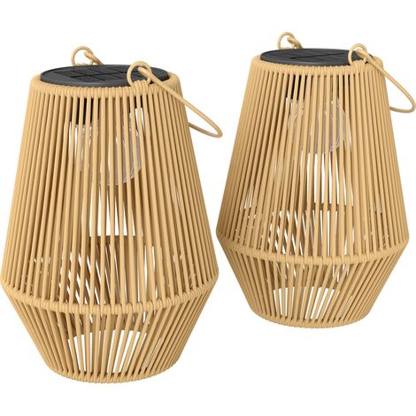 Set di 2 Lampade Solari 16x16x21 cm con Accensione e Spegnimento Automatico IP44 in Rattan Marrone (1/5)
