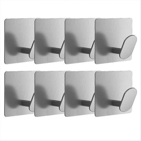 Lot de 8 crochets adhésifs muraux pour serviettes de salle de bain, en acier inoxydable (1/5)
