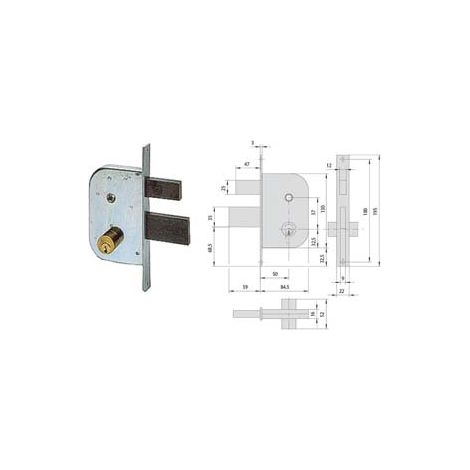 SERRATURA INFILARE PER CANCELLI CON QUADRO CATENACCIO E SCROCCO 42510- - mm.50 (42510500) - 2 pezzi CISA
