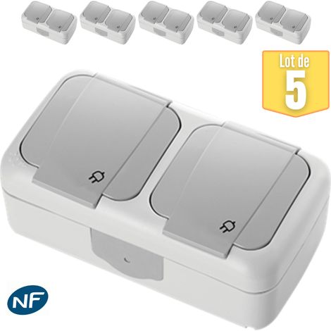Lot de 5 double prise 2P+T étanche IP54- Viko by Panasonic - Gris - NF (1/5)