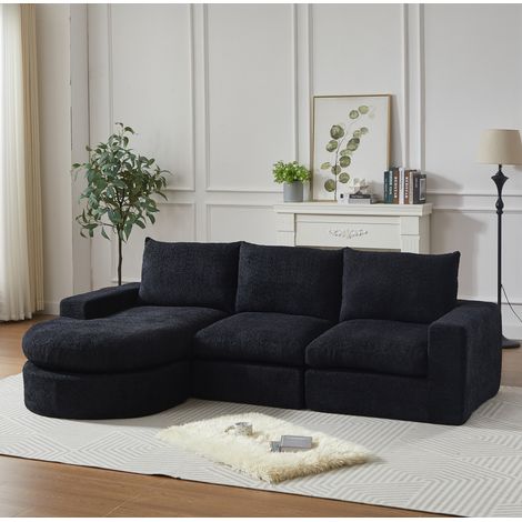 Sofá esquinero modular con chaise longue reversible, chenilla negra, 250 x 160 x 80 cm DESVIAE (1/5)