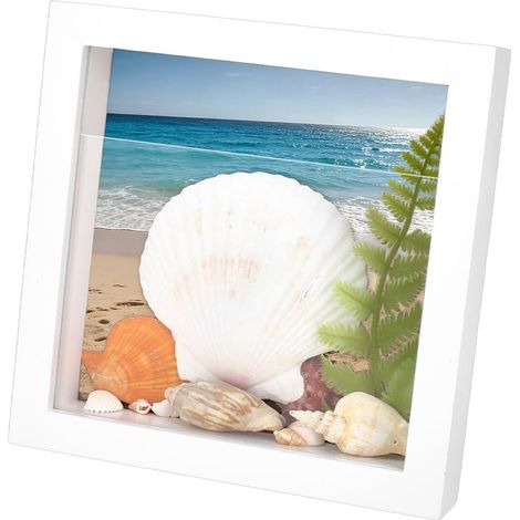 Boîte d'Affichage en Bois pour Coquillages 20.5cm Cadre de Boîte ombre pour Coquillages Étui Porte Coquillages Blanc pour Décor de Plage Décor Côtier Maison (1/5)