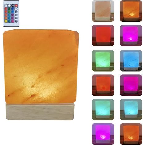 Lampe de pierre sel dégradé coloré USB, lampe de sel carré décoratif avec télécommande, lampes nuit en pierre cristal naturelle, artisanat. (1/5)