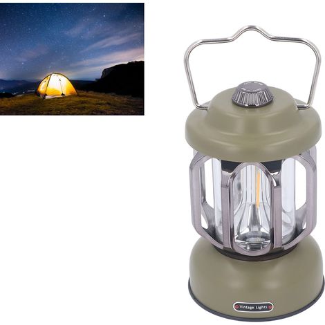Retro-Campinglampe, wiederaufladbare LED, wasserdicht, batteriebetrieben, 3 Leuchtmodi, tragbar, Helligkeit einstellbar, Hängelampe für Zelt, Terrasse/Garten/Rasen/Kamin, grün (1/5)