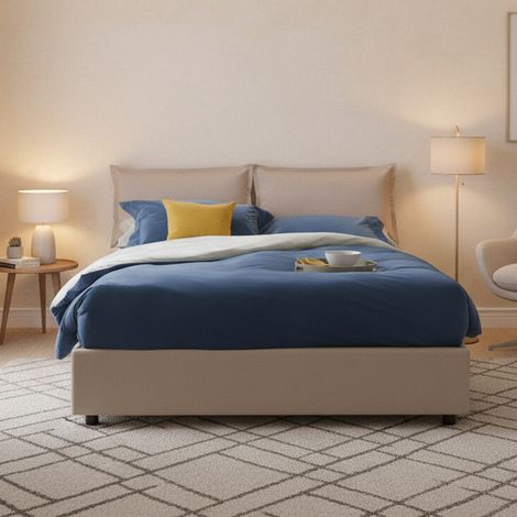 Talamo Italia Cama matrimonial Veronica, Cama contenedor con tapizado en ecopiel, 100% Made in Italy, Apertura frontal, adecuado para colchón 160x190 cm, Tórtola, con embalaje reforzado (1/5)