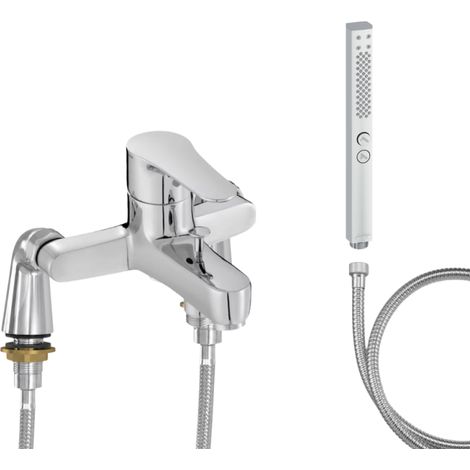 Mitigeur baignoire JACOB DELAFON July + pommeau de douche Shift+ carré + flexible de douche métal + colonnettes Idro'Flex (1/4)