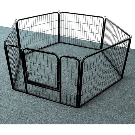 Parc Enclos pour Petits Chiens Chiots Lapin Exterieur Interieur 80 x60cm 6 Panneaux avec porte noir (1/4)