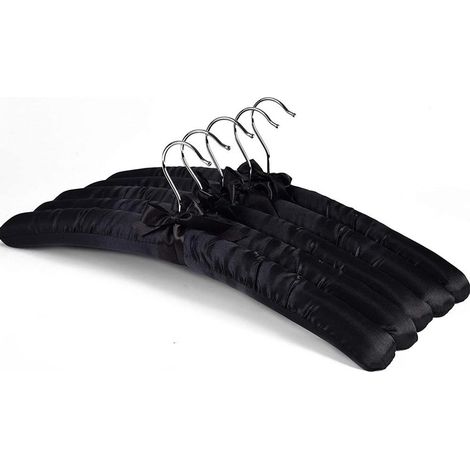 Cintre - Satin - Rempli d'éponge - 5 pièces - Pour pulls et robes - Noir (1/5)