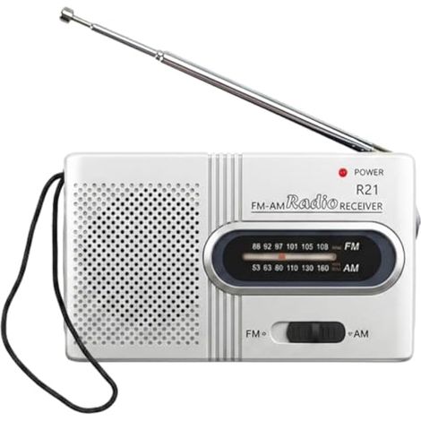 Radio AM FM Portable Mini Piles Compact 2 Bandes Haut-Parleur  Intégré Prise Casque Antenne Télescopique pour Voyage Camping Randonnée Extérieur Activités Plein Air Sénior Famille Argent (1/5)