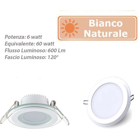 Pannello led slim incasso bordo in vetro tondo 6 watt luce naturale 4000k (1/5)