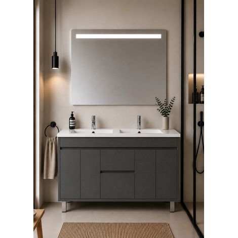 Mobile bagno con lavabo ORIGENBATH ISQUIA senza specchio 120x45 cm doppio lavabo grafite (1/5)