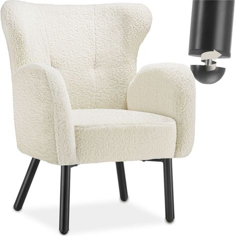 Tectake – Fauteuil relax rembourré en tissu bouclé – Assise ergonomique avec dossier extra-large – Pieds en acier massif pour stabilité
