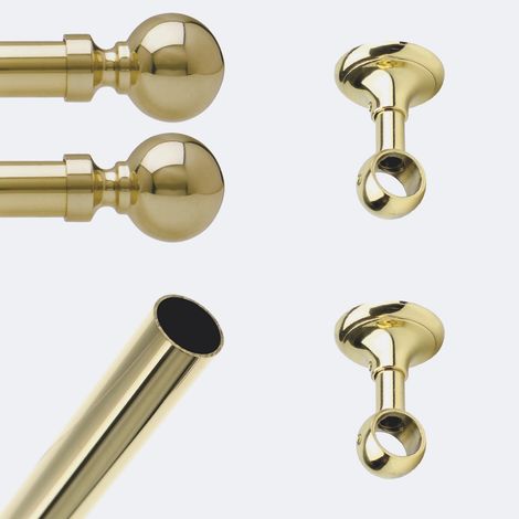 Kit de tringle à rideaux Laiton Poli Verni 150cm Diam.20mm Embout Contemporain - Fixation Plafond - Boulet (1/5)