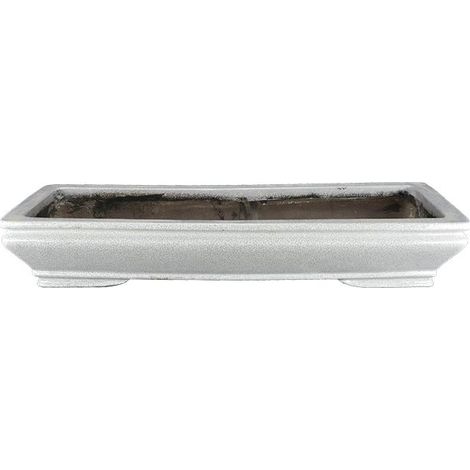 Vaso per bonsai rettangolare in gres smaltato bianco effetto crepato 55,5x20x8 cm - TY59