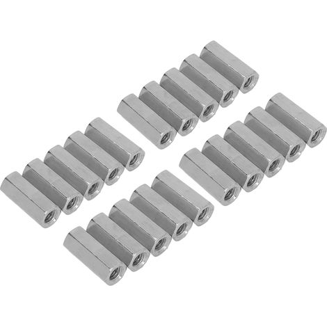20 écrous de raccordement hexagonaux M6x1 L25mm en acier inoxydable, connecteurs de tige filetée pour boulons, goujons et vis mécaniques (1/5)