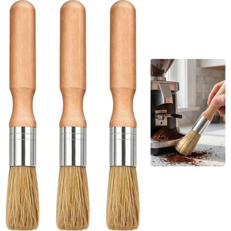 3 Pièces Pinceaux à Café, Pinceau Nettoyage et Manche en Bois (1/5)