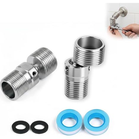 Set of 2 360 Degree Adjustable 304 Stainless Steel Shower Tap Adaptor 120-180 mm Connections Plumbing Kitchen Bathroom (1/5)