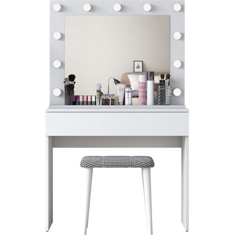 Mobiler Schminktisch Tabs mit Schublade, LED-Spiegel und Hocker