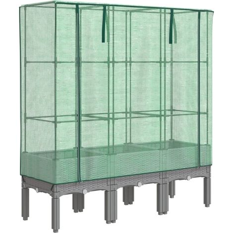 Aiuola rialzata/fioriera con copertura effetto rattan 120 x 40 x 140 cm grigio chiaro 020038744