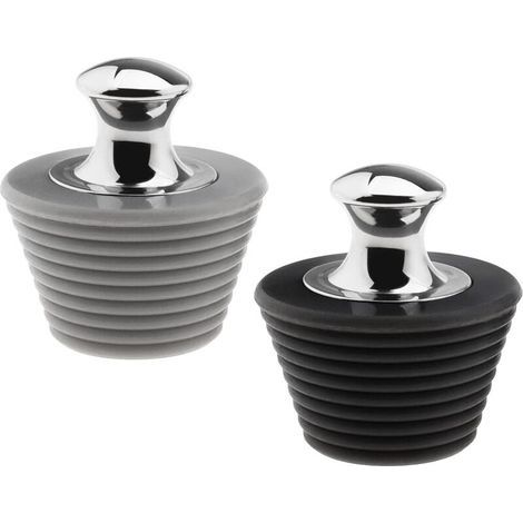 FENOPLASTICALot de 2 Bouchons de vidange pour Baignoire, Salle de Bain, Baignoire, Gel de silice en Acier Inoxydable 304, Noir et Gris, Gamme de 45 à 29 mm, Accessoires de Salle de Bain