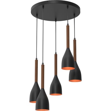 Suspension Muza Luminex noire/bois 5 lumières E27 doré