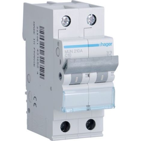 HAGER MUN210A  Interruptor automático 2P 10A curva-C 6kA